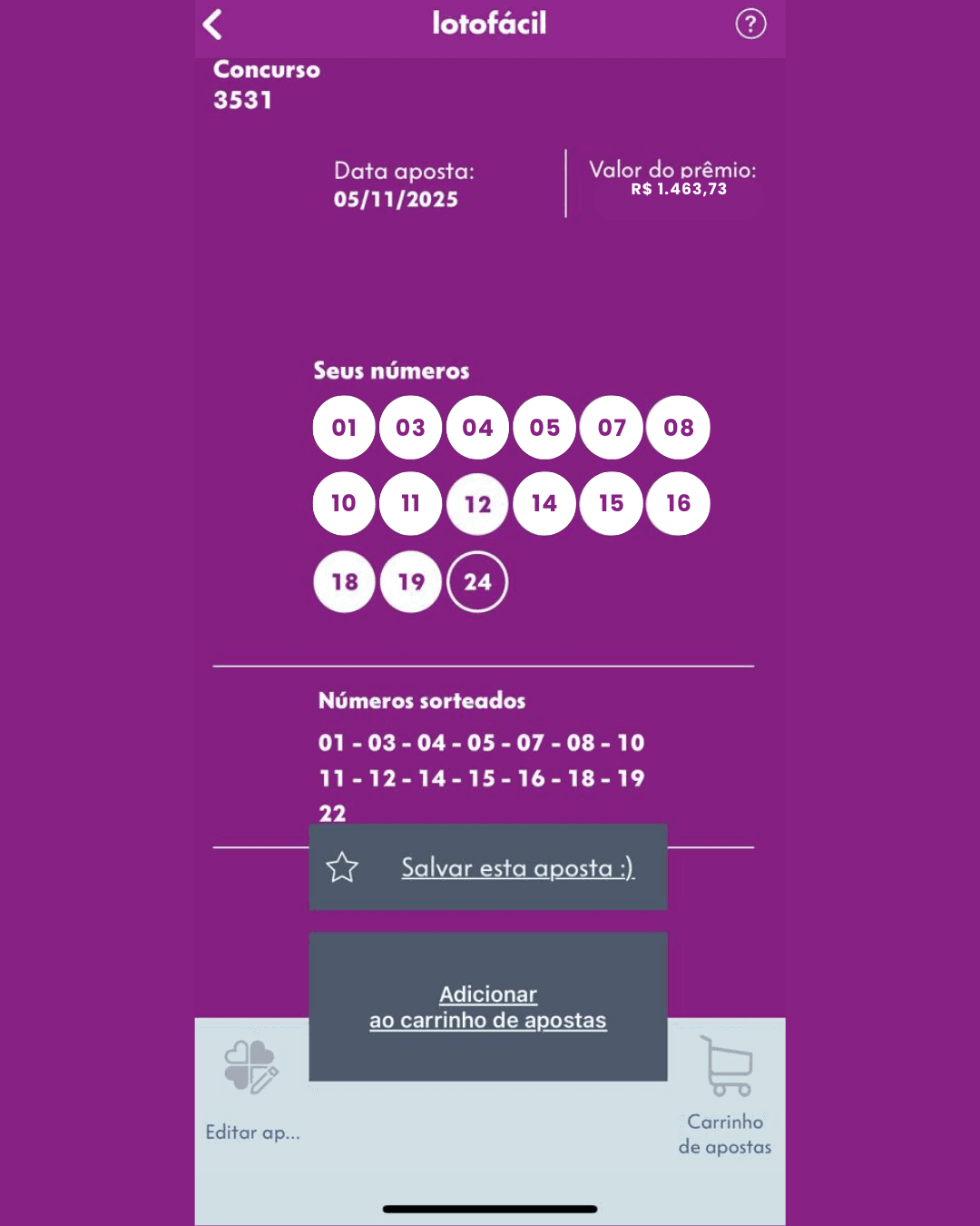 Segundo bilhete premiado Lotofácil